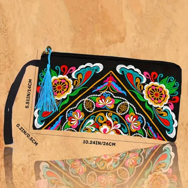 Retro Style Square Purse, Ethnic Style Phone Clutches, Floral Embroidery Handbag With Wristlet - For Women - Perfect for Casual Outings, Parties & Festivals - Ideal Gift for Fashionable Ladies