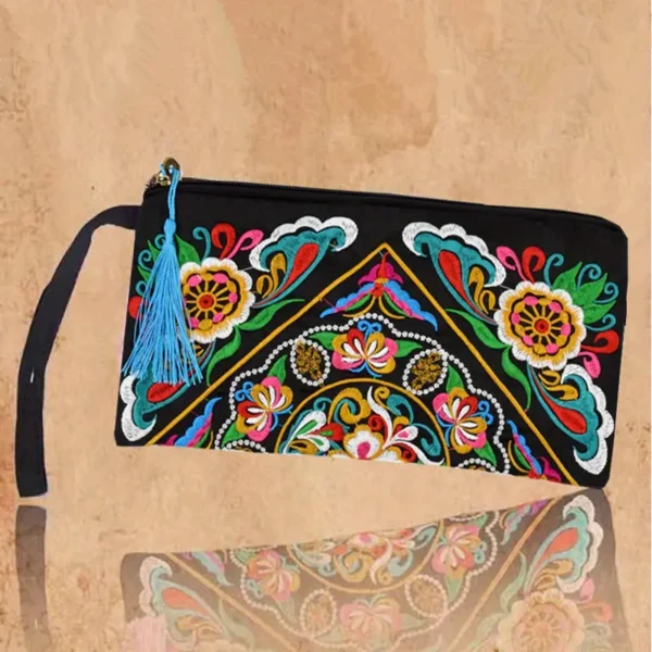 Retro Style Square Purse, Ethnic Style Phone Clutches, Floral Embroidery Handbag With Wristlet - For Women - Perfect for Casual Outings, Parties & Festivals - Ideal Gift for Fashionable Ladies