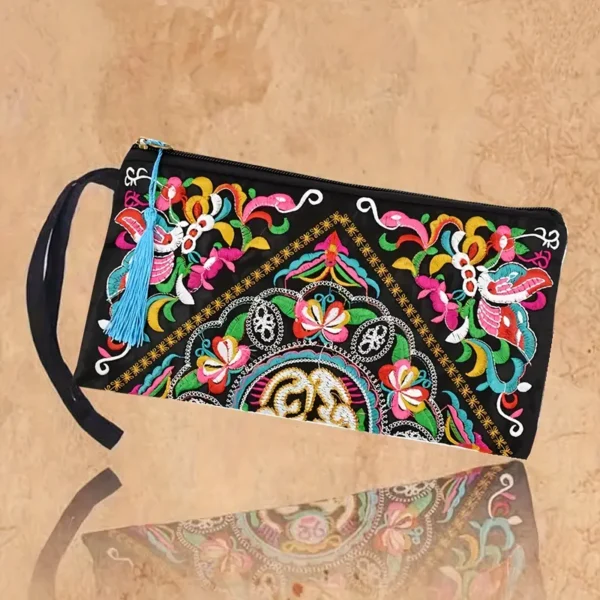 Retro Style Square Purse, Ethnic Style Phone Clutches, Floral Embroidery Handbag With Wristlet - For Women - Perfect for Casual Outings, Parties & Festivals - Ideal Gift for Fashionable Ladies