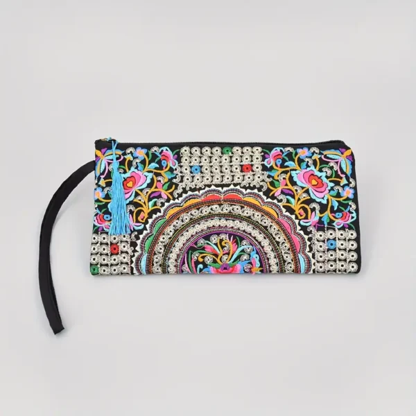 Retro Style Square Purse, Ethnic Style Phone Clutches, Floral Embroidery Handbag With Wristlet - For Women - Perfect for Casual Outings, Parties & Festivals - Ideal Gift for Fashionable Ladies